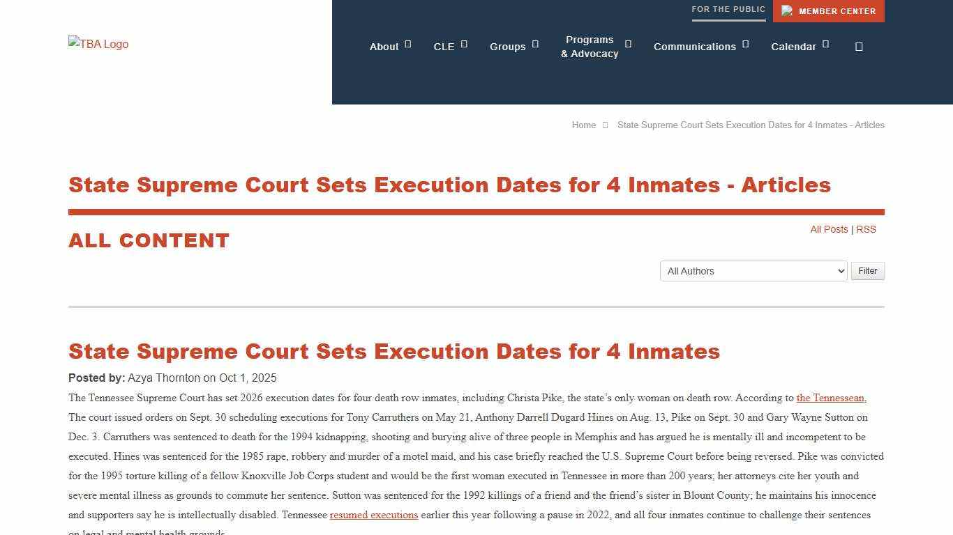 State Supreme Court Sets Execution Dates for 4 Inmates - Articles